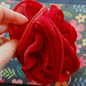 Vintage, Hard-to-Find Red Velvet Wristlet, Ruched Rose Mini-Purse